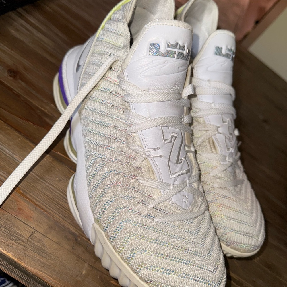 White and Multicolor High-Top Sneakers